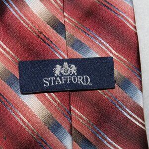 Stafford Men's Silk Tie – Red, Blue & Tan Stripes